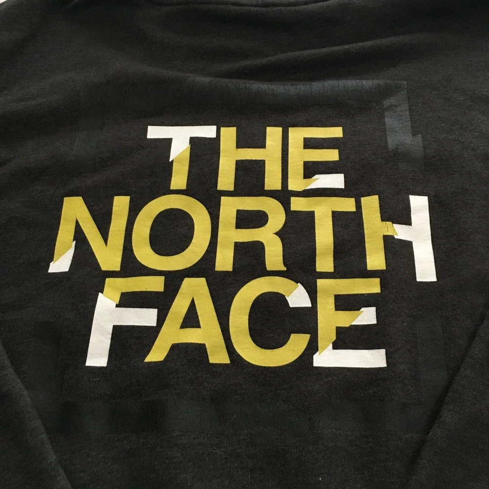 The North Face Hoodie Sweatshirt Mens Large Charcoal Yellow Logo Pullover